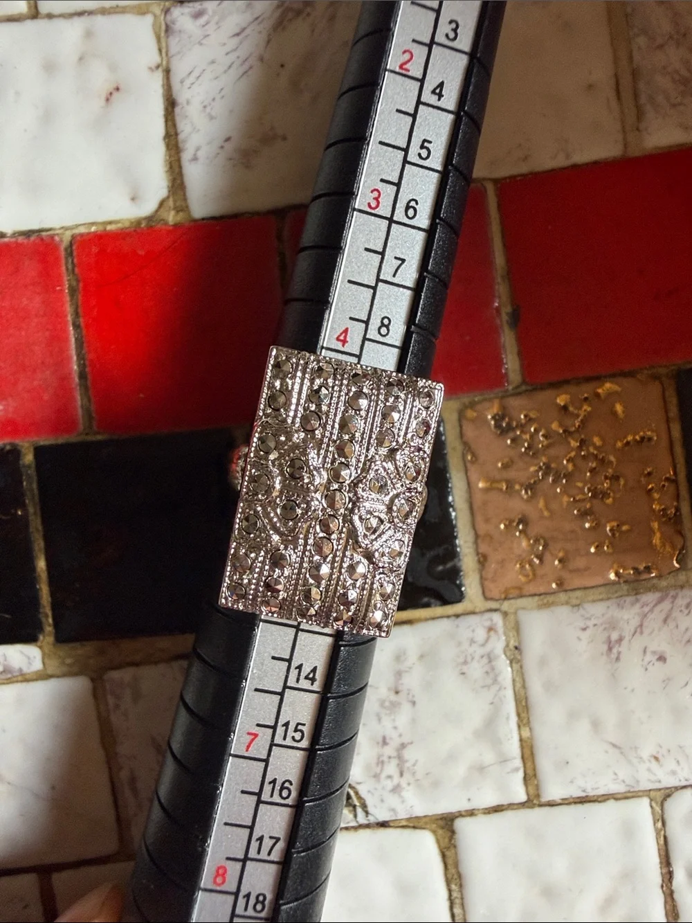 Vintage marcasite Silver-Tone Rectangular Statement Ring - Sterling  NOS